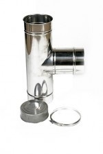 EW RVS T-stuk 90° graden met deksel 125 diam.