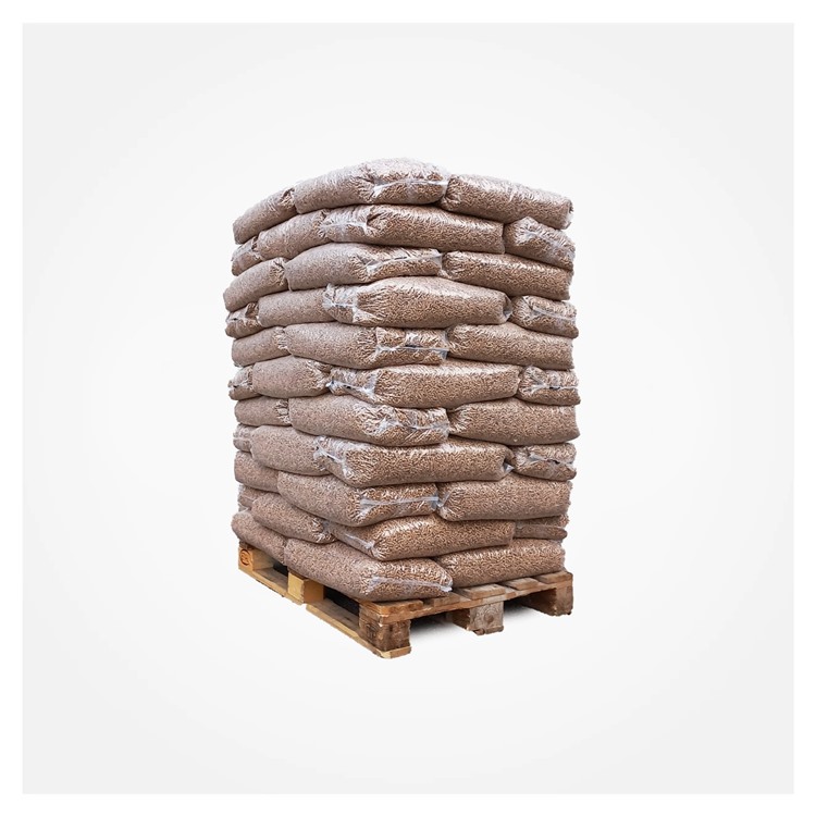 Pallet bruine houtpellets a 48 zakken van 15 kg