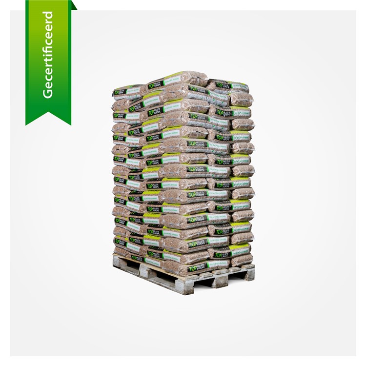 Pallet bruine houtpellets a 66 zakken van 15 kg